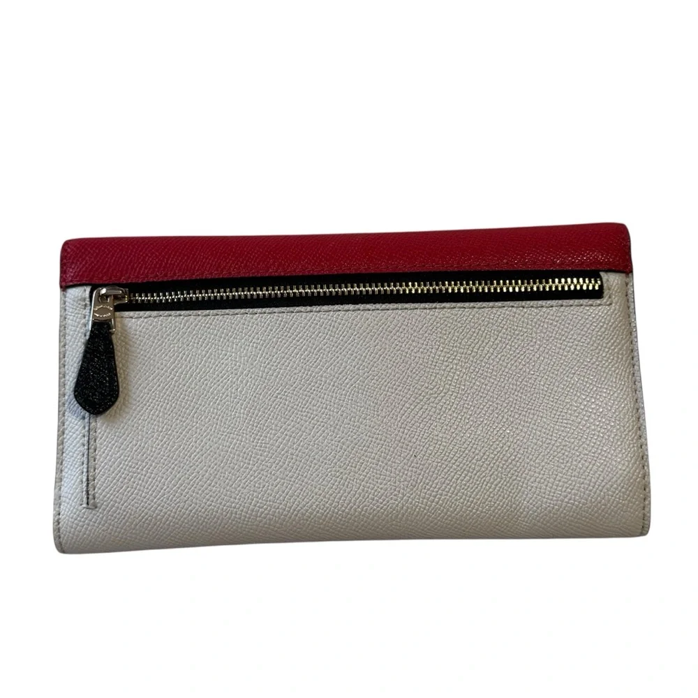 Coach Trifold Color Block Red & Cream Ivory Pebbled Leather Wallet